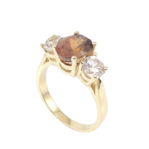 Solid 14K Yellow Gold Orange White Topaz Past Present Future Ring Size 6.5